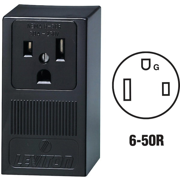 Leviton 50A Surface Mount Black 6-50R Welder Power Outlet R20-05378-P00 - main